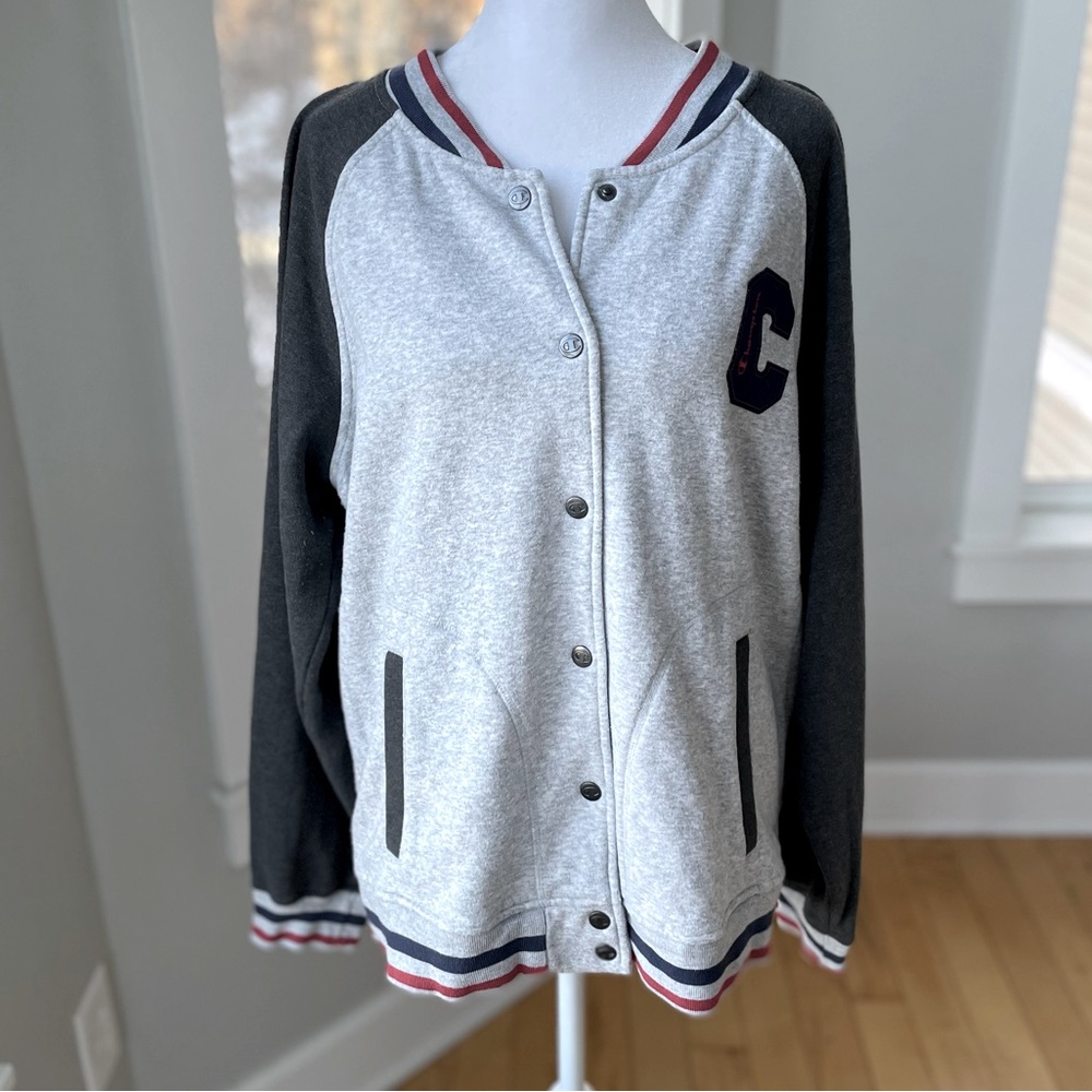 Champion Charcoal Gray Vintage Style Varsity Jacket Sweatshirt Sz XL